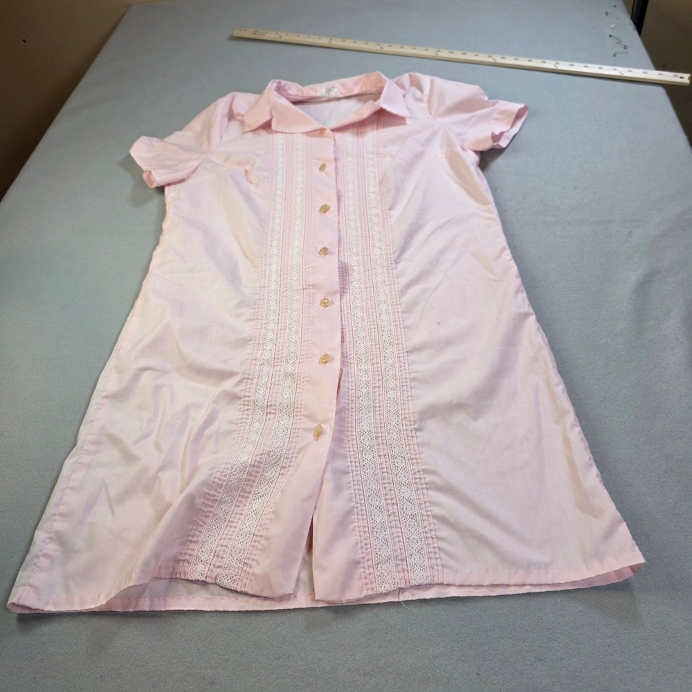 Vintage Gaymode Penneys Pink Lace Trim Pintuck Button Front House Dress